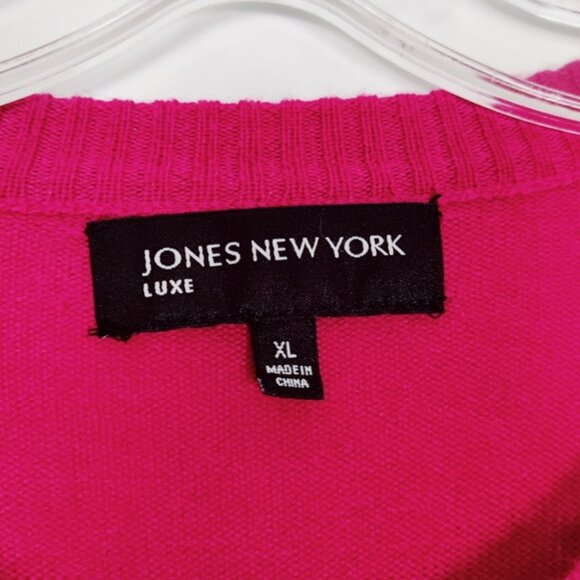 Jones New York Luxe Women's Cardigan Size XL Pink Merino Wool Barbiecore Elegant - Picture 2 of 13